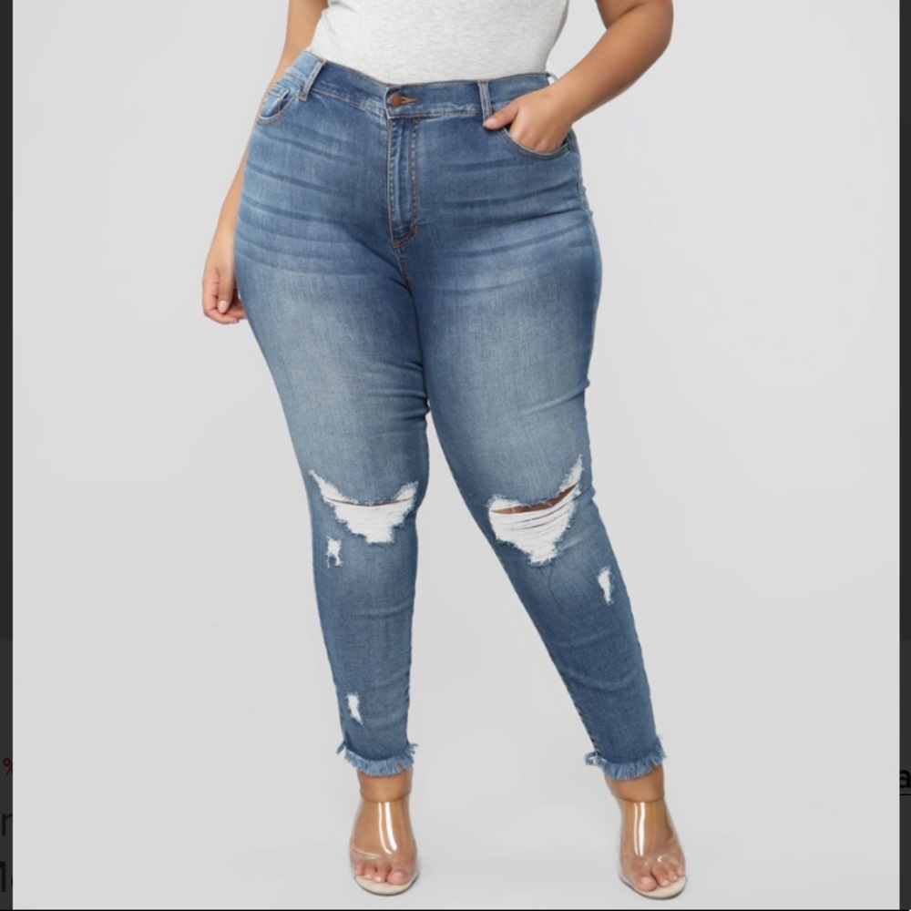Fashion Nova Distress Smiley High Rise Jeans Medium wash size 2X